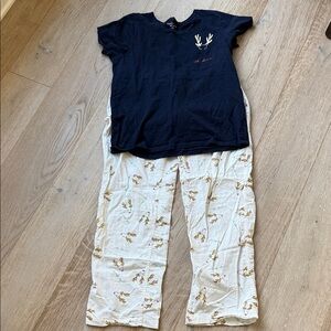 J. Crew Navy and Cream oh deer Pajama Set